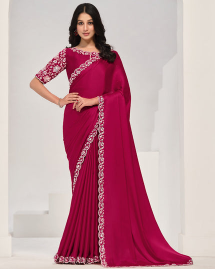 Rani Pink Embroidered Designer Saree
