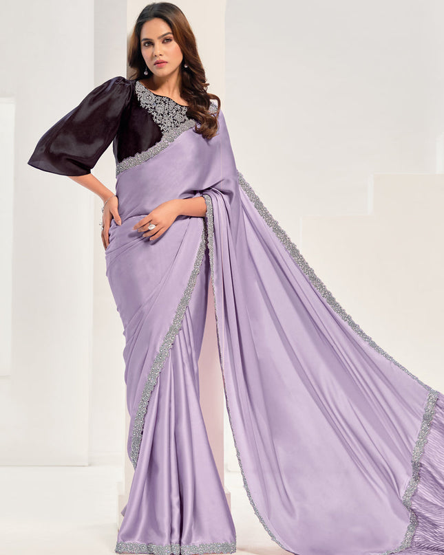 Lavender Embroidered Designer Saree