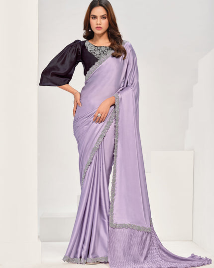 Lavender Embroidered Designer Saree