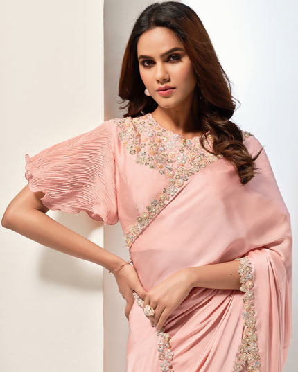 Peach Embroidered Designer Saree