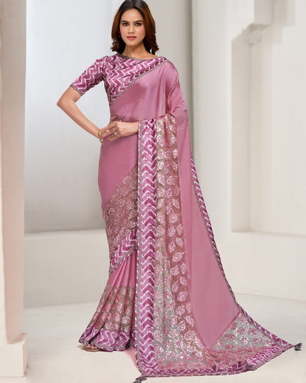 Pink Embroidered Designer Saree
