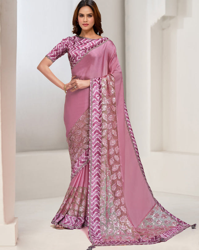 Pink Embroidered Designer Saree