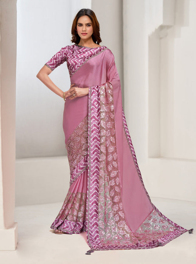 Pink Embroidered Designer Saree