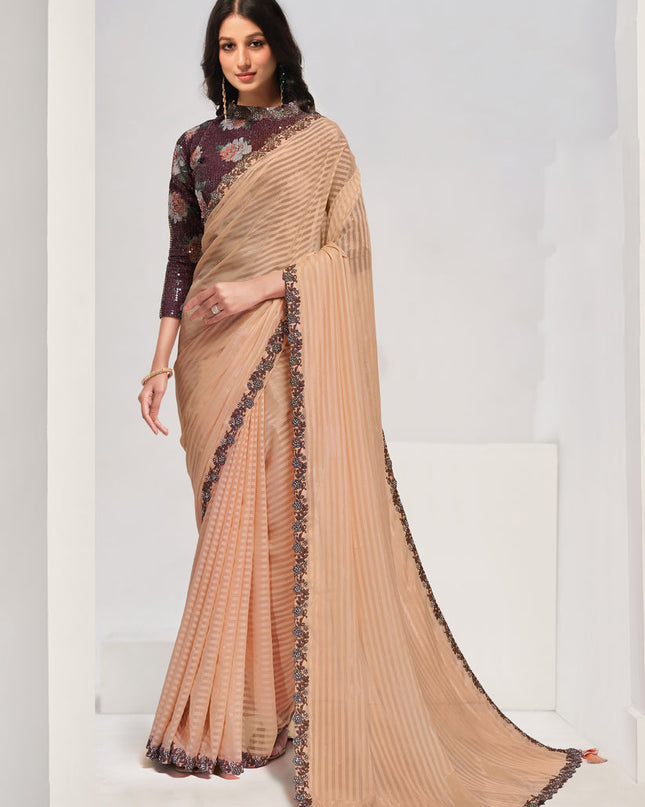 Peach Embroidered Designer Saree