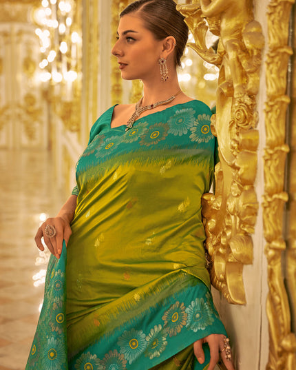 Lime Green Banarasi Silk Woven Saree