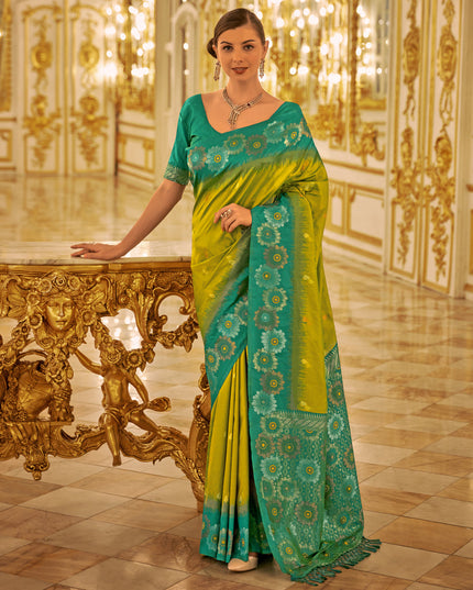 Lime Green Banarasi Silk Woven Saree