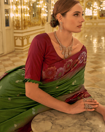 Leaf Green Banarasi Silk Woven Saree