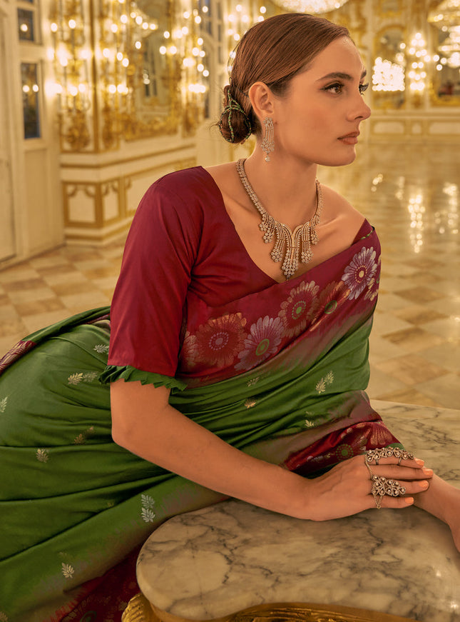 Leaf Green Banarasi Silk Woven Saree