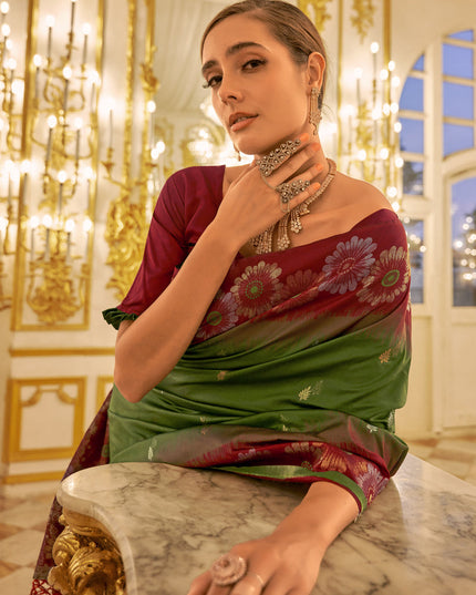 Leaf Green Banarasi Silk Woven Saree