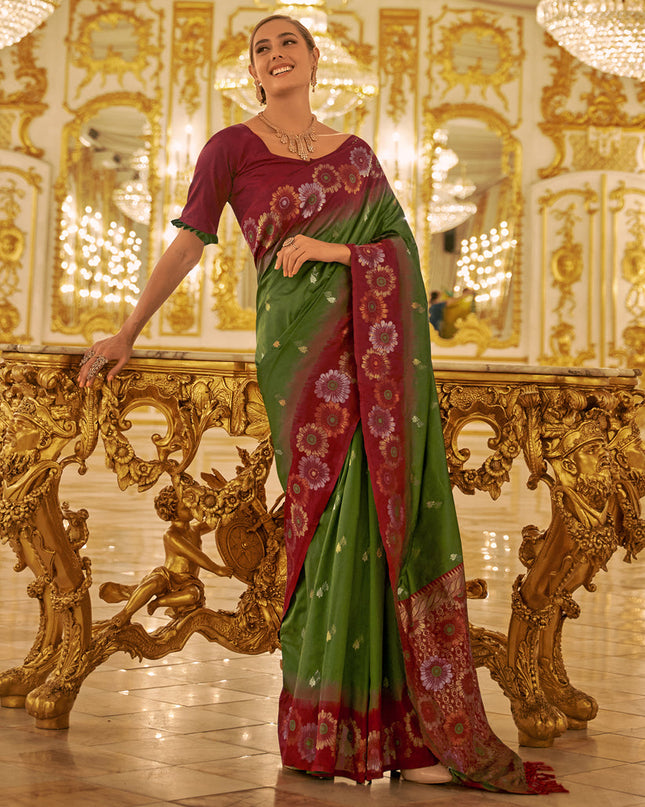 Leaf Green Banarasi Silk Woven Saree