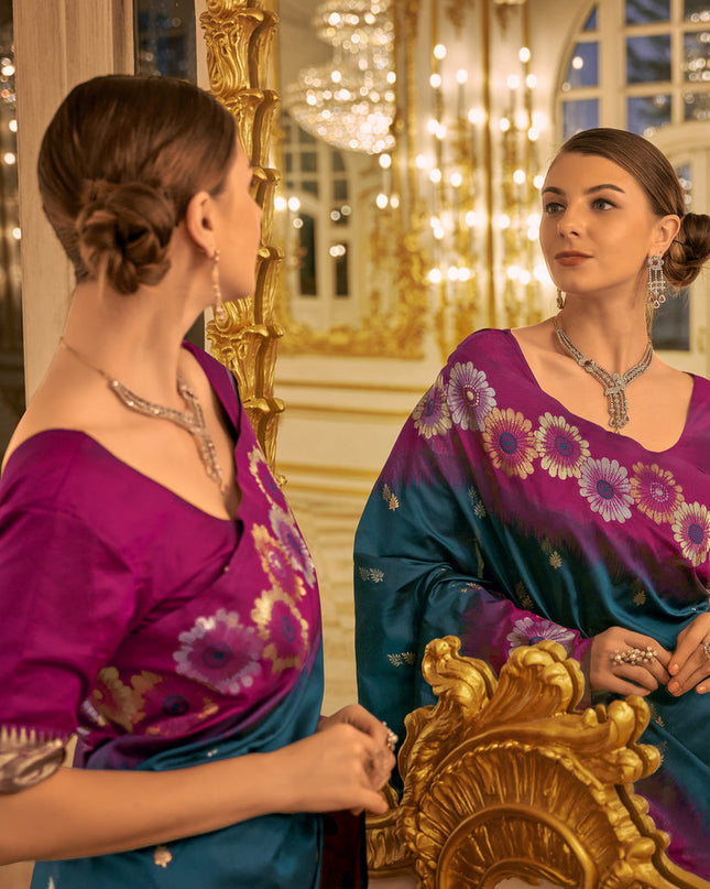 Peacock Blue Banarasi Silk Woven Saree