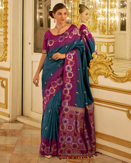 Peacock Blue Banarasi Silk Woven Saree