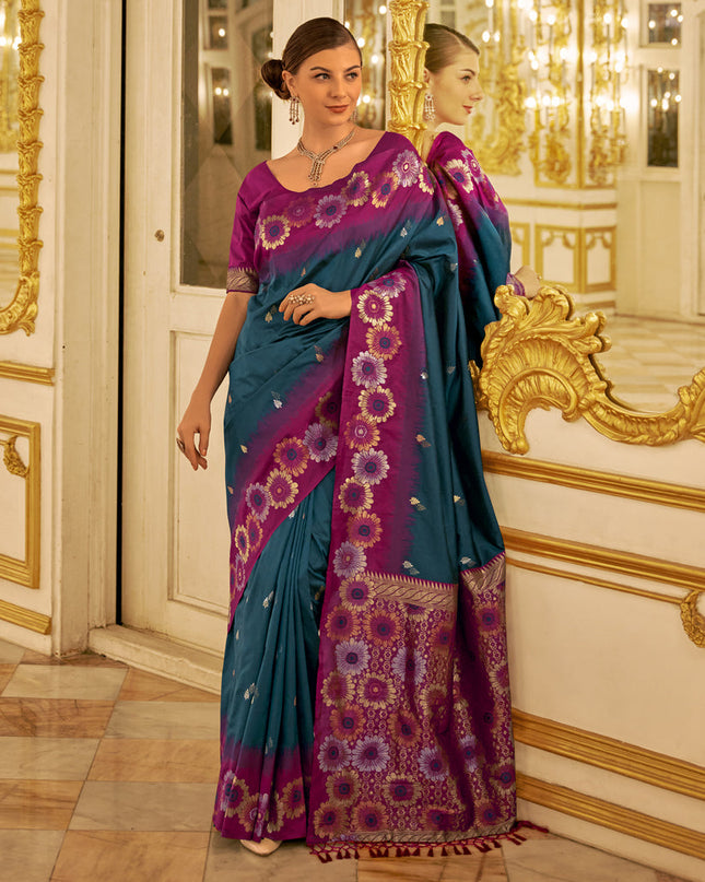Peacock Blue Banarasi Silk Woven Saree