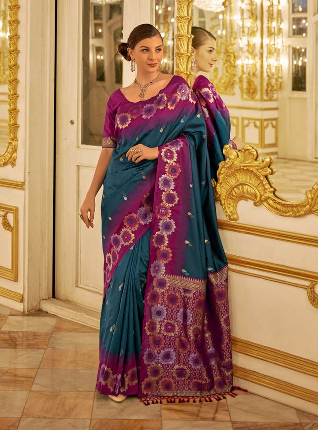 Peacock Blue Banarasi Silk Woven Saree