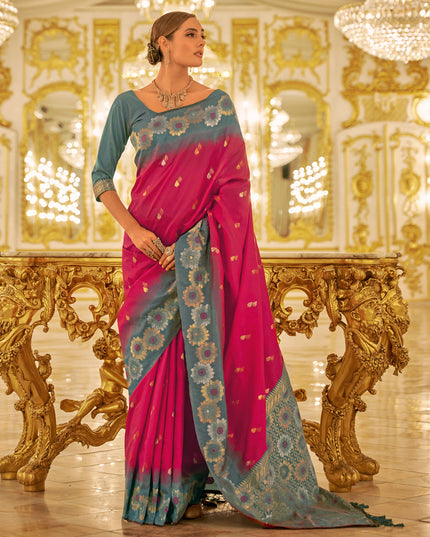 Rani Pink Banarasi Silk Woven Saree