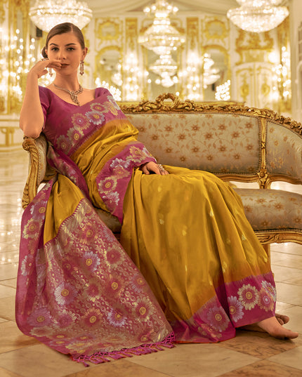 Mustard Banarasi Silk Woven Saree