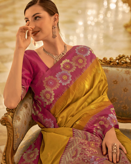 Mustard Banarasi Silk Woven Saree