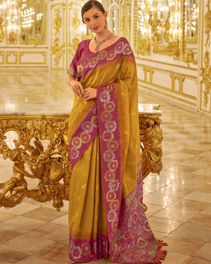 Mustard Banarasi Silk Woven Saree