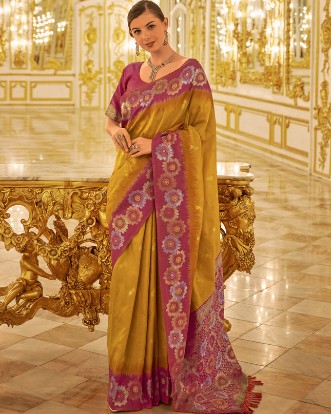 Mustard Banarasi Silk Woven Saree