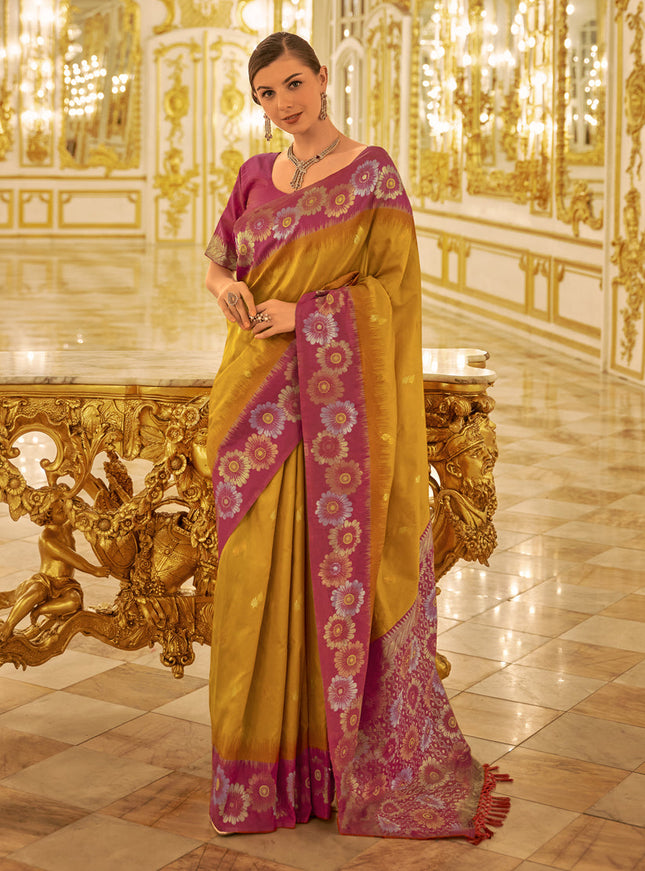 Mustard Banarasi Silk Woven Saree