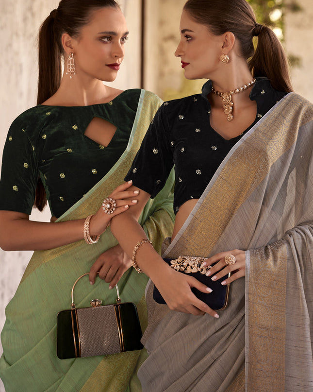 Ash Grey Linen Woven Saree For Festival