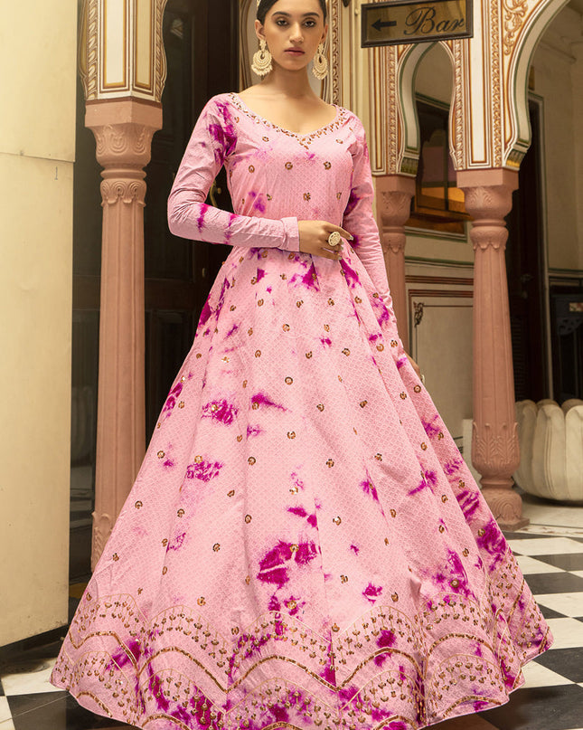 Ravishing Rose Pink Cotton Embroidered Gown