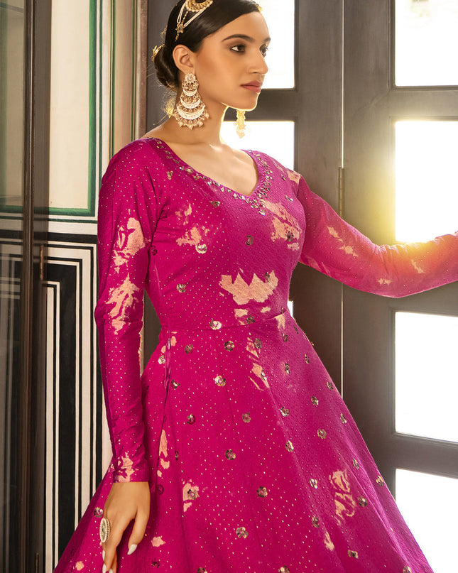 Adorable Fuchsia Cotton Embroidered Gown