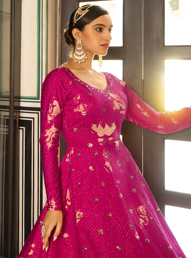 Adorable Fuchsia Cotton Embroidered Gown