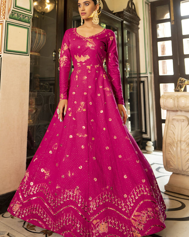 Adorable Fuchsia Cotton Embroidered Gown