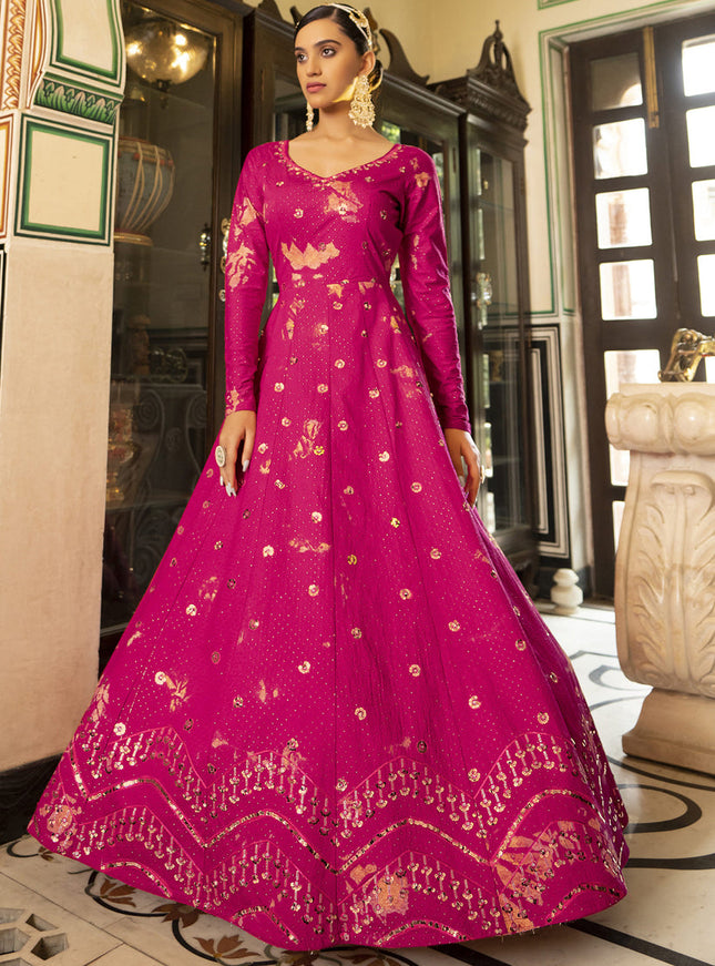 Adorable Fuchsia Cotton Embroidered Gown