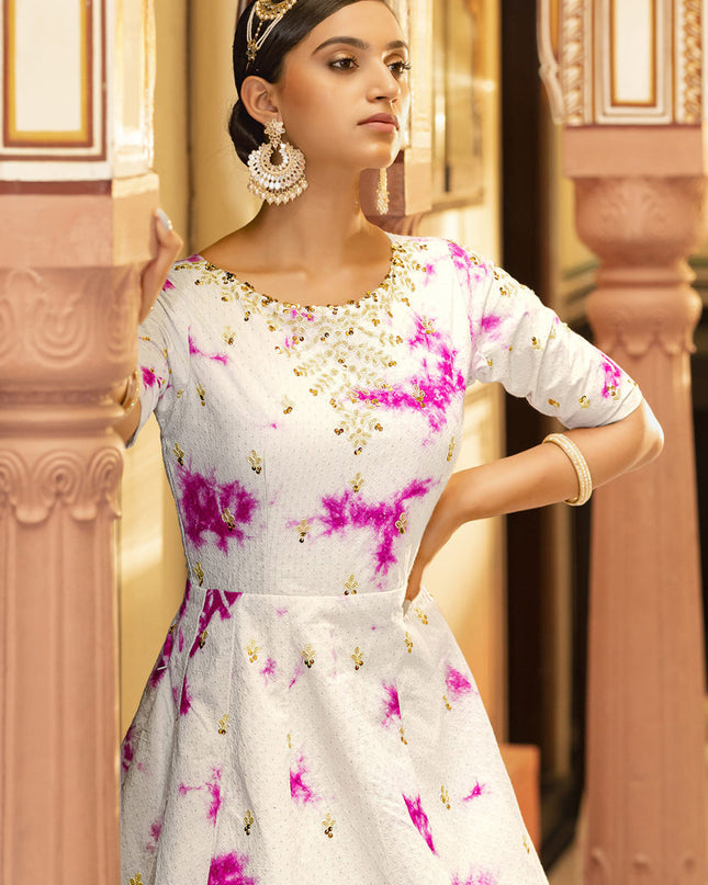 Charming Pearl White Cotton Embroidered Gown