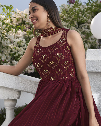 Delicate Maroon Georgette Embroidered Readymade Palazzo Kameez