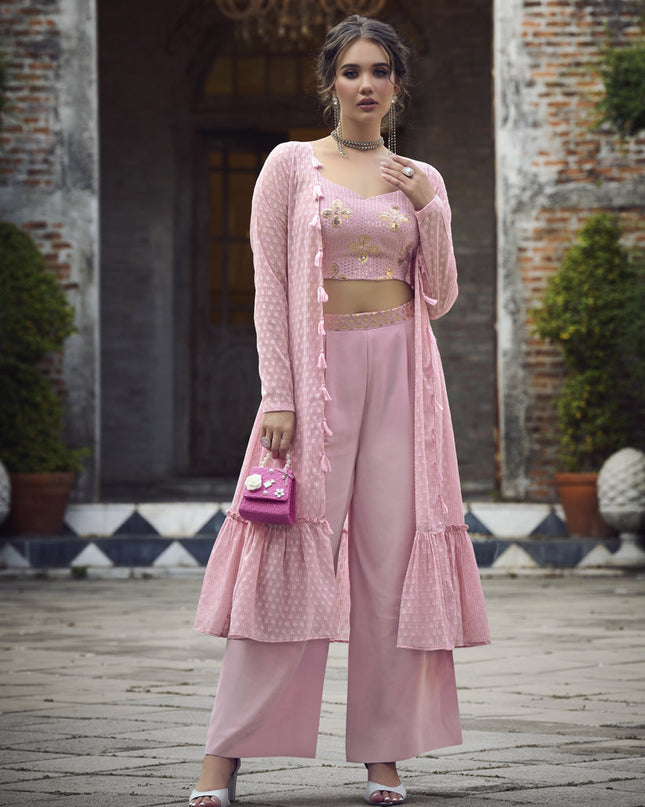 Fascinating Pink Georgette Designer Indowestern