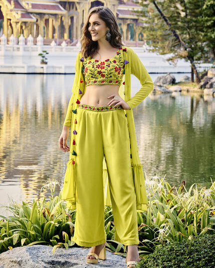 Alluring Lime Yellow Georgette Designer Indowestern