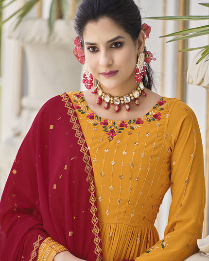 Golden Yellow Georgette Embroidered Readymade Palazzo Kameez