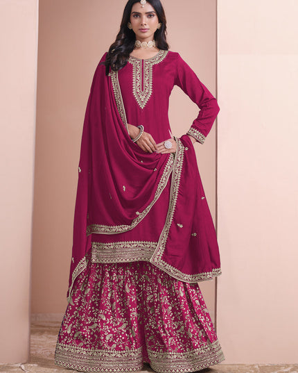 rani pink art silk embroidered palazzo kameez