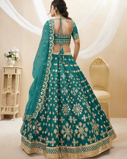 Teal Green Art Silk Embroidered Lehenga Choli