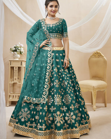 Teal Green Art Silk Embroidered Lehenga Choli