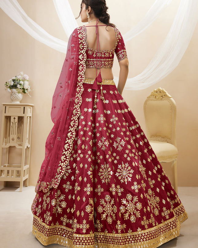 Scarlet Red Art Silk Embroidered Lehenga Choli