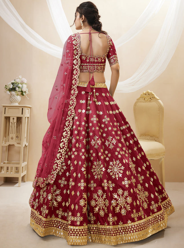 Scarlet Red Art Silk Embroidered Lehenga Choli