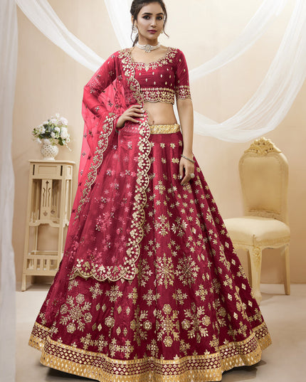 Scarlet Red Art Silk Embroidered Lehenga Choli