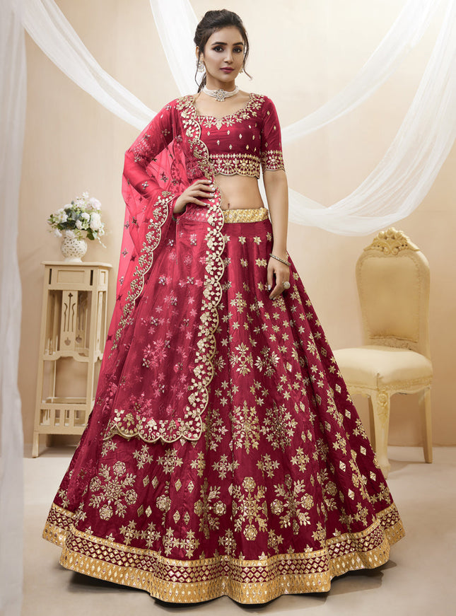 Scarlet Red Art Silk Embroidered Lehenga Choli