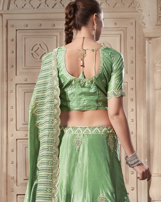 Mint Green Premium Soft Paper Silk Embroidered Wedding Lehenga Choli