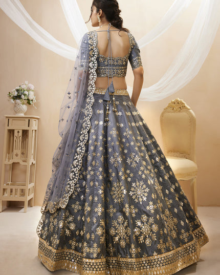 Grey Art Silk Embroidered Lehenga Choli