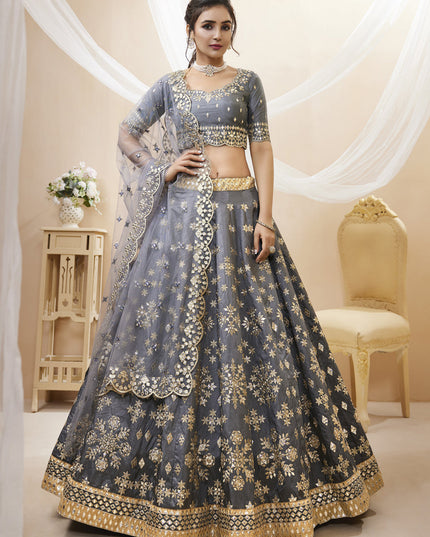 Grey Art Silk Embroidered Lehenga Choli