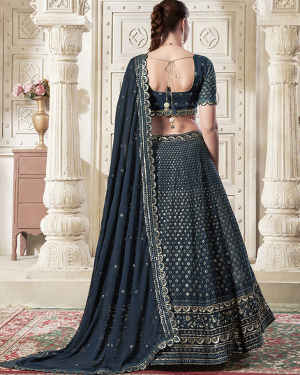 Midnight Blue Georgette Embroidered Designer Lehenga Choli Set