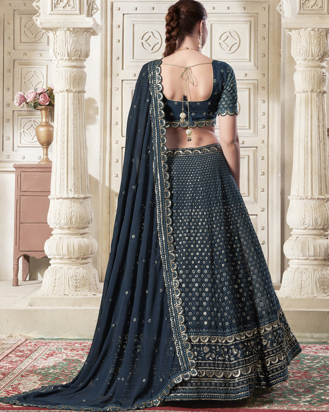 Midnight Blue Georgette Embroidered Designer Lehenga Choli Set