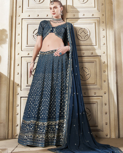Midnight Blue Georgette Embroidered Designer Lehenga Choli Set