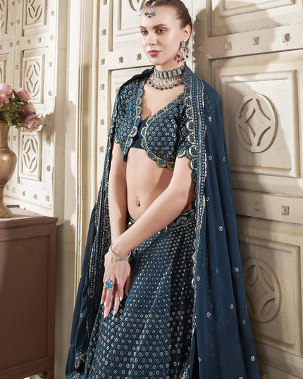 Midnight Blue Georgette Embroidered Designer Lehenga Choli Set