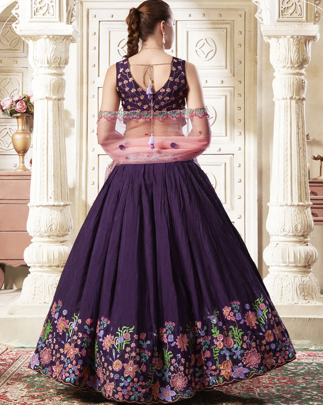 Burgundy Silk Embroidered Designer Lehenga Choli Set